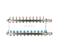 Коллекторная группа REHAU HKV-D на 11 выходов (РЕХАУ - 12081111002)1"x3/4"ЕК из нержавеющей стали с регулирующими и термостатическими вентилями и расходомерами