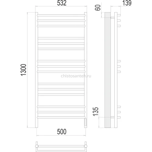 Прато П15 500х1300 электро (sensor quick touch) Полотенцесушитель TERMINUS