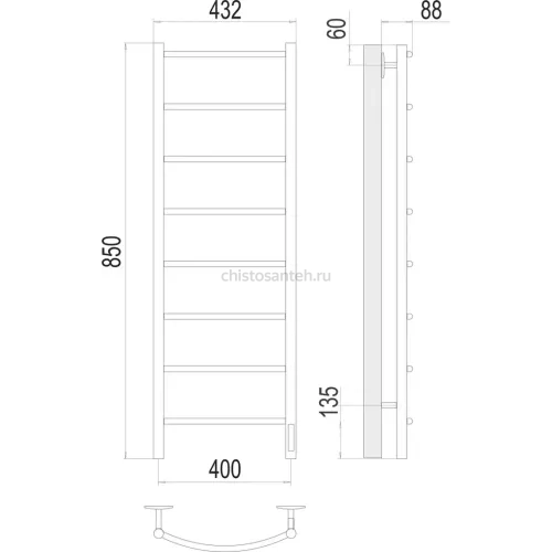 Классик П8 400х850 Электро (quick touch) Полотенцесушитель TERMINUS