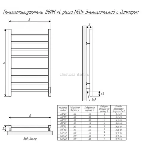 Электрический полотенцесушитель L plaza neo 80/40 Полированный (Dvin)