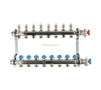 Коллекторная группа REHAU HKV-D на 8 выходов (РЕХАУ - 12080811002)1"x3/4"ЕК из нержавеющей стали с регулирующими и термостатическими вентилями и расходомерами