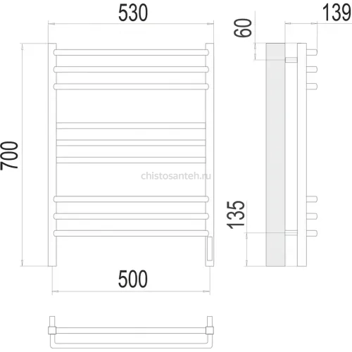 Соренто П9 500х700 электро (sensor quick touch) Полотенцесушитель TERMINUS