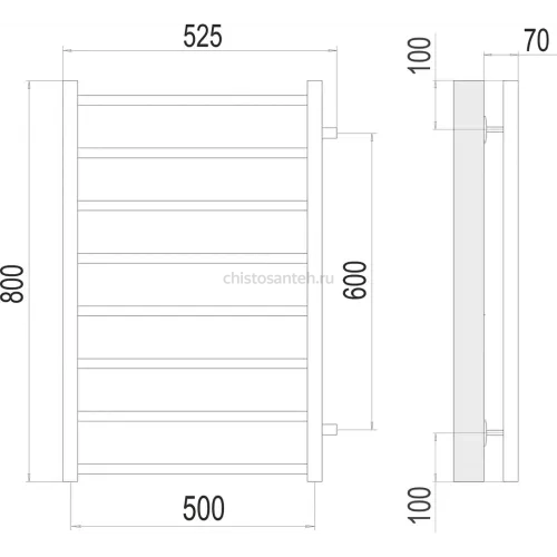 Вега П8 500х800 бп600 Полотенцесушитель TERMINUS