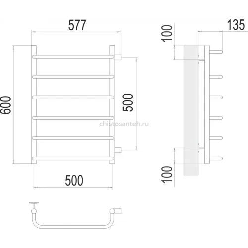 Стандарт П6 500х600 бп500 Полотенцесушитель TERMINUS