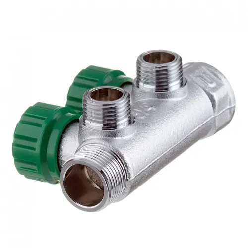 Коллектор FAR 3821 3412TP распределительный 3/4" (ВР-НР) с 2 отводами 1/2" НР, плоское уплотнение (ФАР)