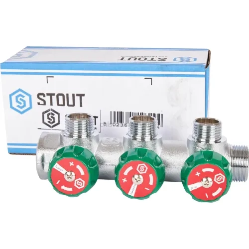 Коллектор регулирующий распределительный 3/4" с 3 отводами 1/2" STOUT