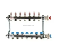 Коллекторная группа REHAU HKV-D на 7 выходов (РЕХАУ - 12080711002)1"x3/4"ЕК из нержавеющей стали с регулирующими и термостатическими вентилями и расходомерами