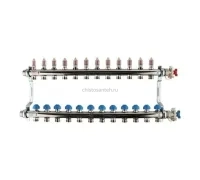 Коллекторная группа REHAU HKV-D на 12 выходов (РЕХАУ - 12081211002)1"x3/4"ЕК из нержавеющей стали с регулирующими и термостатическими вентилями и расходомерами