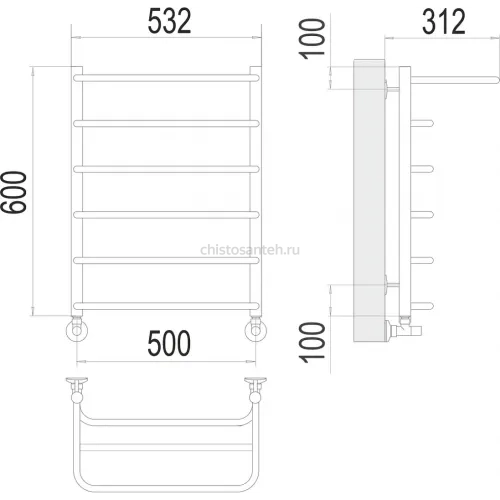 Полка П6 500х600  Полотенцесушитель TERMINUS