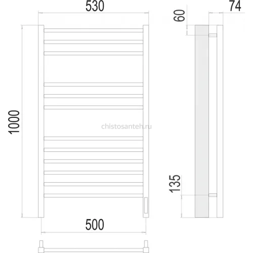 Сицилия П12 500х1000 электро (sensor quick touch) Полотенцесушитель TERMINUS)