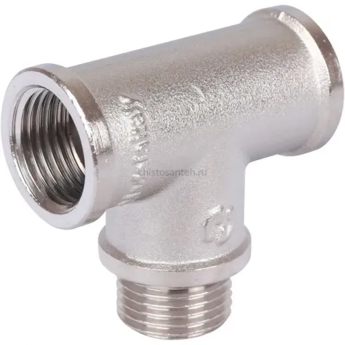 Тройник латунный ВНВ 1/2"x1/2"x1/2", никелированный Stout (Стоут)