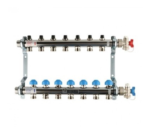 Коллекторная группа REHAU HKV на 7 выходов (РЕХАУ - 12180711001)1"x3/4"ЕК из нержавеющей стали с регулирующими и термостатическими вентилям Коллекторная группа REHAU HKV на 7 выходов (РЕХАУ - 12180711001)1"x3/4"ЕК из нержавеющей стали с регулирующими и термостатическими вентилям