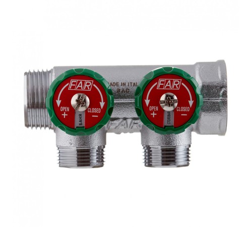 Коллектор Far (FK 3821 134) 1 ВР(г) х 2 выхода 3/4 НР(ш) ЕК х 1 НР(ш) регулируeмый (ФАР) Коллектор Far (FK 3821 134) 1 ВР(г) х 2 выхода 3/4 НР(ш) ЕК х 1 НР(ш) регулируeмый (ФАР)