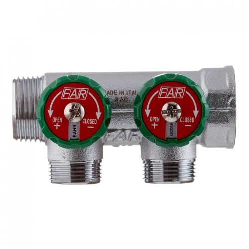 Коллектор Far (FK 3821 134) 1 ВР(г) х 2 выхода 3/4 НР(ш) ЕК х 1 НР(ш) регулируeмый (ФАР)