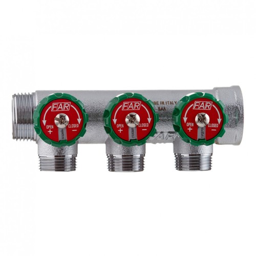 Коллектор Far (FK 3822 134) 1 ВР(г) х 3 выхода 3/4 НР(ш) ЕК х 1 НР(ш) регулируeмый (ФАР)