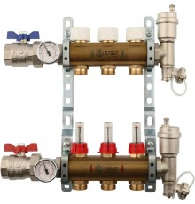 Коллекторная группа из латуни с расходомерами 3 выхода STOUT