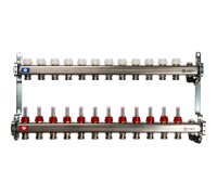 Коллекторная группа с запорными кранами из нержавеющей стали с расходомерами на 12 выходов STOUT