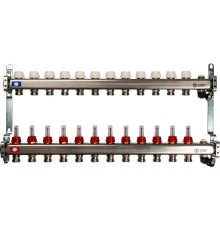 Коллекторная группа с запорными кранами из нержавеющей стали с расходомерами на 12 выходов STOUT