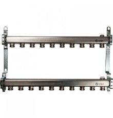 Коллекторная группа из нержавеющей стали для радиаторной разводки без расходомеров на 10 выходов STOUT