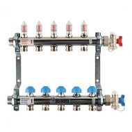 Коллекторная группа REHAU HKV-D на 5 выходов (РЕХАУ - 12080511002)1"x3/4"ЕК из нержавеющей стали с регулирующими и термостатическими вентилями и расходомерами