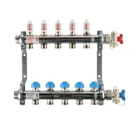 Коллекторная группа REHAU HKV-D на 5 выходов (РЕХАУ - 12080511002)1"x3/4"ЕК из нержавеющей стали с регулирующими и термостатическими вентилями и расходомерами