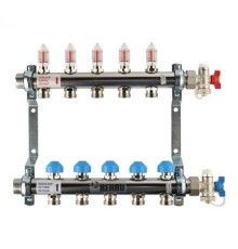 Коллекторная группа REHAU HKV-D на 5 выходов (РЕХАУ - 12080511002)1"x3/4"ЕК из нержавеющей стали с регулирующими и термостатическими вентилями и расходомерами
