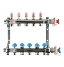 Коллекторная группа REHAU HKV-D на 5 выходов (РЕХАУ - 12080511002)1"x3/4"ЕК из нержавеющей стали с регулирующими и термостатическими вентилями и расходомерами