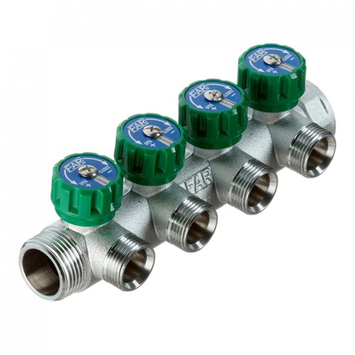 Коллектор Far (FK 3824 134) 1 ВР(г) х 4 выхода 3/4 НР(ш) ЕК х 1 НР(ш) регулируeмый (ФАР)