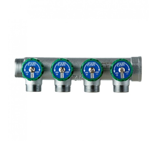Коллектор Far (FK 3824 134) 1 ВР(г) х 4 выхода 3/4 НР(ш) ЕК х 1 НР(ш) регулируeмый (ФАР) Коллектор Far (FK 3824 134) 1 ВР(г) х 4 выхода 3/4 НР(ш) ЕК х 1 НР(ш) регулируeмый (ФАР)