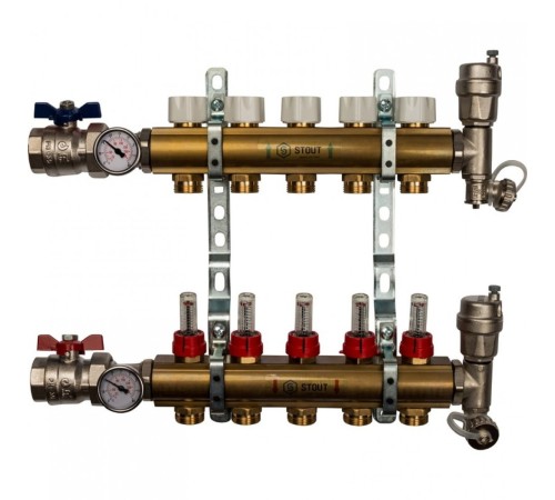 Коллекторная группа из латуни с расходомерами 5 выходов STOUT