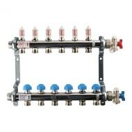 Коллекторная группа REHAU HKV-D на 6 выходов (РЕХАУ - 12080611002)1"x3/4"ЕК из нержавеющей стали с регулирующими и термостатическими вентилями и расходомерами
