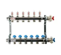 Коллекторная группа REHAU HKV-D на 6 выходов (РЕХАУ - 12080611002)1"x3/4"ЕК из нержавеющей стали с регулирующими и термостатическими вентилями и расходомерами