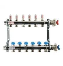 Коллекторная группа REHAU HKV-D на 6 выходов (РЕХАУ - 12080611002)1"x3/4"ЕК из нержавеющей стали с регулирующими и термостатическими вентилями и расходомерами