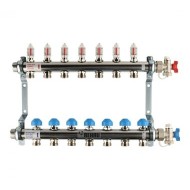 Коллекторная группа REHAU HKV-D на 7 выходов (РЕХАУ - 12080711002)1"x3/4"ЕК из нержавеющей стали с регулирующими и термостатическими вентилями и расходомерами