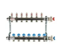 Коллекторная группа REHAU HKV-D на 7 выходов (РЕХАУ - 12080711002)1"x3/4"ЕК из нержавеющей стали с регулирующими и термостатическими вентилями и расходомерами