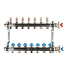 Коллекторная группа REHAU HKV-D на 7 выходов (РЕХАУ - 12080711002)1"x3/4"ЕК из нержавеющей стали с регулирующими и термостатическими вентилями и расходомерами