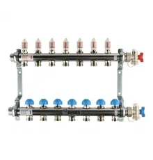 Коллекторная группа REHAU HKV-D на 7 выходов (РЕХАУ - 12080711002)1"x3/4"ЕК из нержавеющей стали с регулирующими и термостатическими вентилями и расходомерами