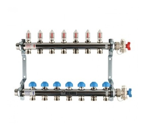 Коллекторная группа REHAU HKV-D на 7 выходов (РЕХАУ - 12080711002)1"x3/4"ЕК из нержавеющей стали с регулирующими и термостатическими вентилями и расходомерами Коллекторная группа REHAU HKV-D на 7 выходов (РЕХАУ - 12080711002)1"x3/4"ЕК из нержавеющей стали с регулирующими и термостатическими вентилями и расходомерами