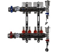 Коллектор TIM на 4 выхода для теплого пола, латунный корпус, C расходомерами, в сборе (KА004 TIM)