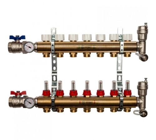 Коллекторная группа из латуни с расходомерами 7 выходов STOUT