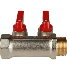 Коллектор распределительный 3/4" с запорными кранами и 2 отводами 1/2", ручки красные STOUT