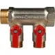 Коллектор распределительный 3/4" с запорными кранами и 2 отводами 1/2", ручки красные STOUT