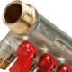 Коллектор распределительный 3/4" с запорными кранами и 4 отводами 1/2", ручки красные STOUT