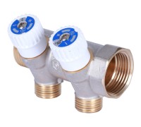 Коллектор распределительный 1" с 2 отводами 1/2", плоское уплотнение, никелированный STOUT