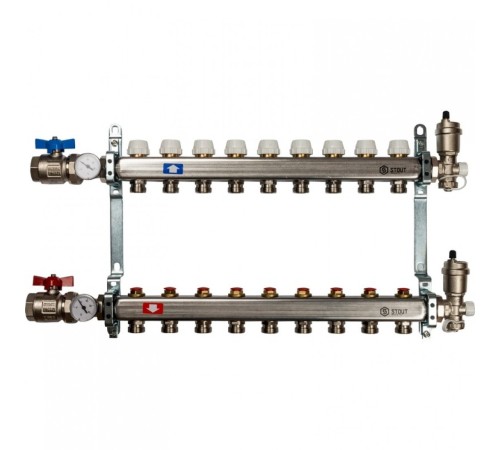 Коллекторная группа в сборе из нержавеющей стали без расходомеров на 9 выходов STOUT