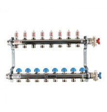 Коллекторная группа REHAU HKV-D на 8 выходов (РЕХАУ - 12080811002)1"x3/4"ЕК из нержавеющей стали с регулирующими и термостатическими вентилями и расходомерами