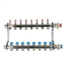 Коллекторная группа REHAU HKV-D на 8 выходов (РЕХАУ - 12080811002)1"x3/4"ЕК из нержавеющей стали с регулирующими и термостатическими вентилями и расходомерами