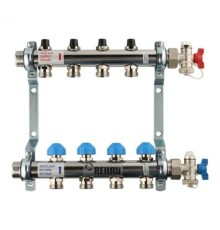 Коллекторная группа REHAU HKV на 4 выхода (РЕХАУ - 12180411001)1"x3/4"ЕК из нержавеющей стали с регулирующими и термостатическими вентилям