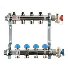 Коллекторная группа REHAU HKV на 4 выхода (РЕХАУ - 12180411001)1"x3/4"ЕК из нержавеющей стали с регулирующими и термостатическими вентилям
