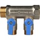 Коллектор распределительный 3/4" с запорными кранами и 2 отводами 1/2", ручки синие STOUT